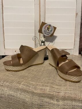 Source Unknown Brown Espadrille Wedge Slide Sandals